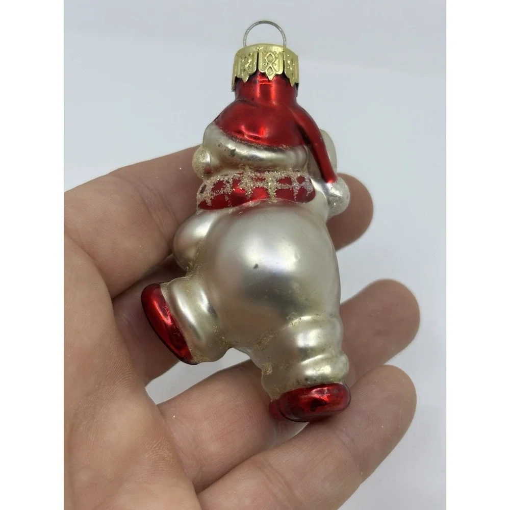 Vtg Blown Glass Christmas Ornament Festive Snowman 3" Red / White - Picture 3 of 5